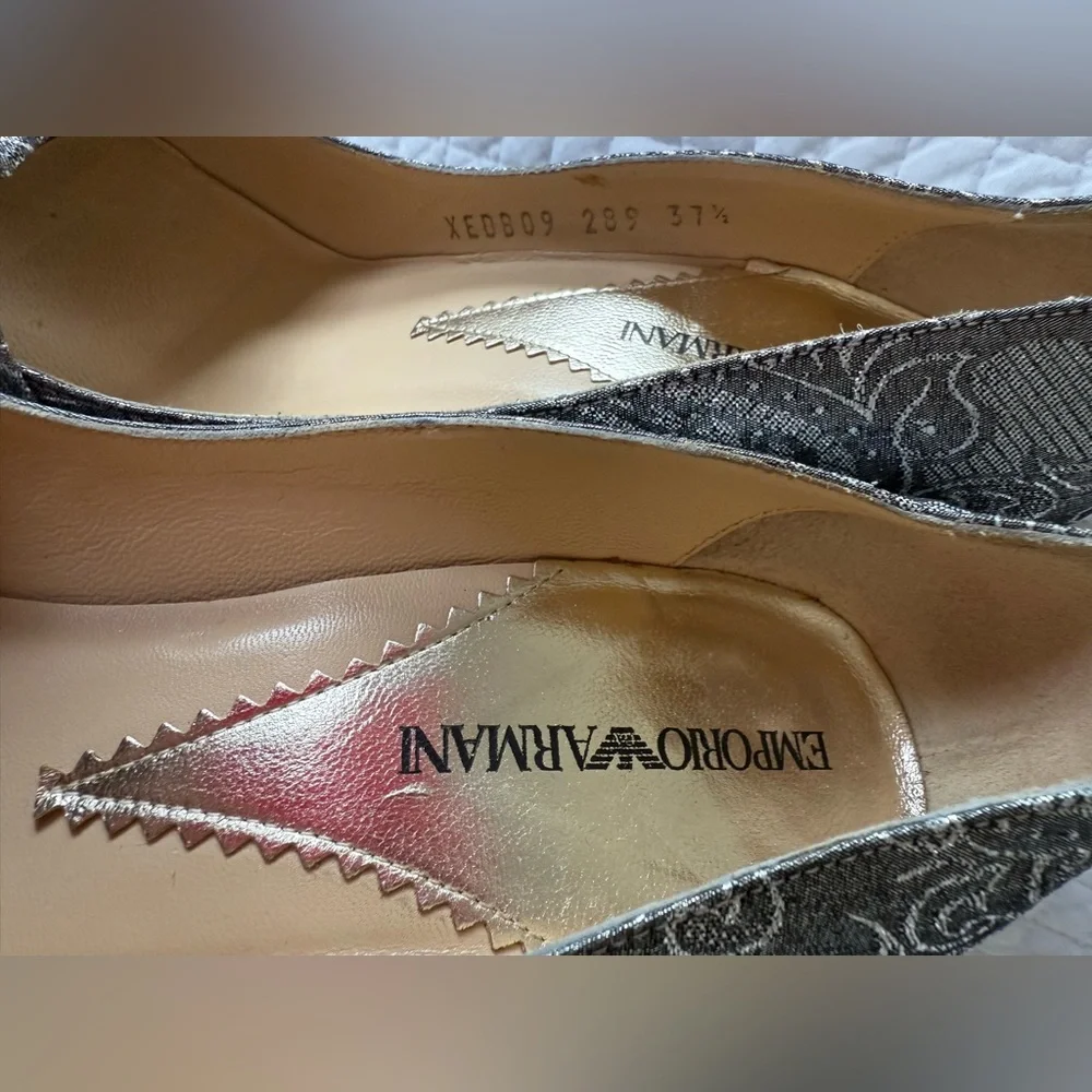 Emporio Armani Metallic Jacquard Bow Platform Heels – EU 37.5 (US 7.5)